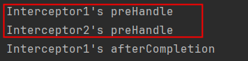 其中一个拦截器preHandle返回false执行顺序