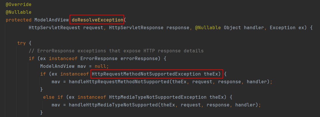 DefaultHandlerExceptionResolver的核心方法